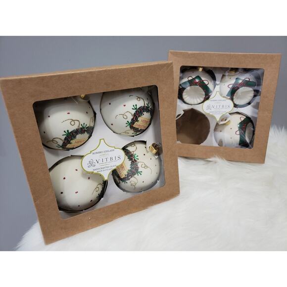 Lot 7 VITBIS Christmas Ornaments glitter Glass Round 3" Indent milk tree painted - Picture 13 of 14